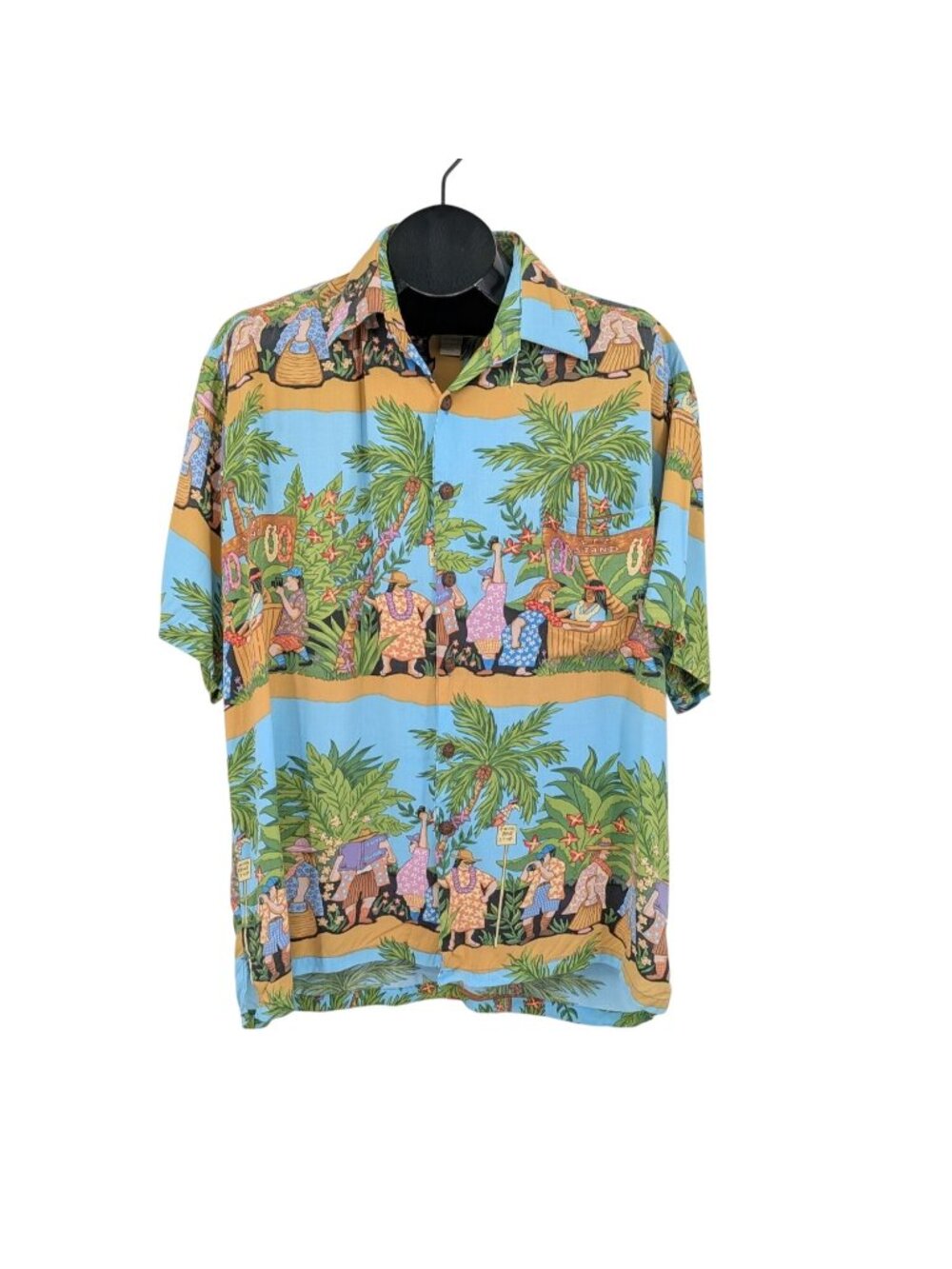Vtg Kahala Hawaiian Vacation Button Up Shirt Ron Anderson Tourist Bus USA Size L